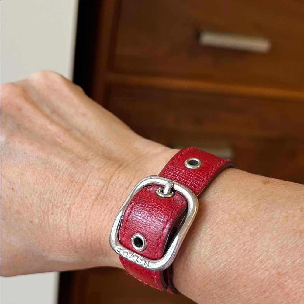 Coach Cherry Red Leather Wristband